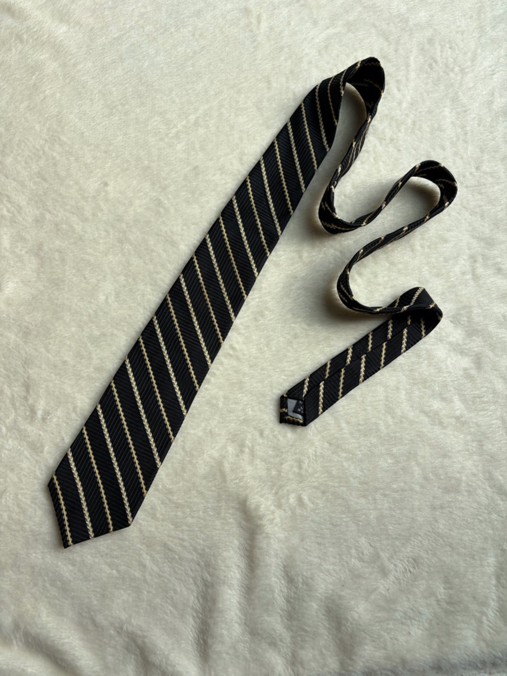 Vintage Paul Lawrence‎ Black Diagonal Stripe Necktie with Cream Accent